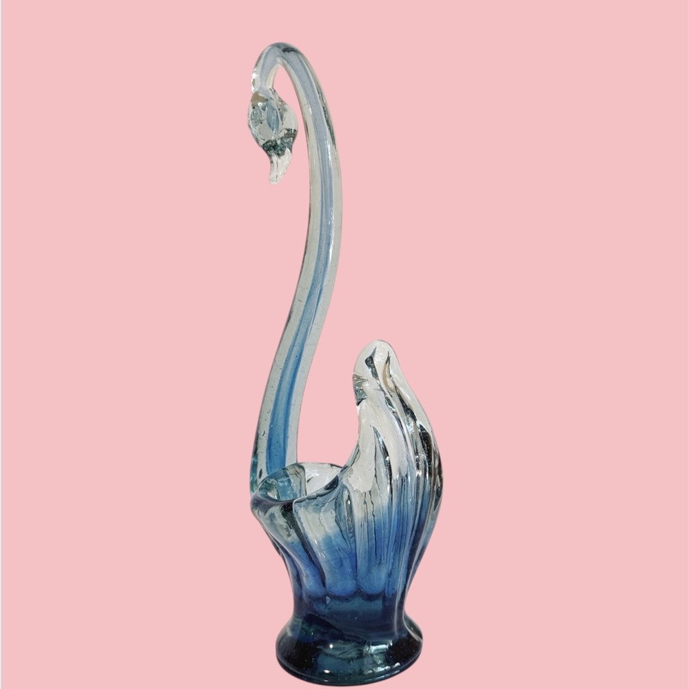 Murano style hand blown blue swan vase - Picture 4 of 7